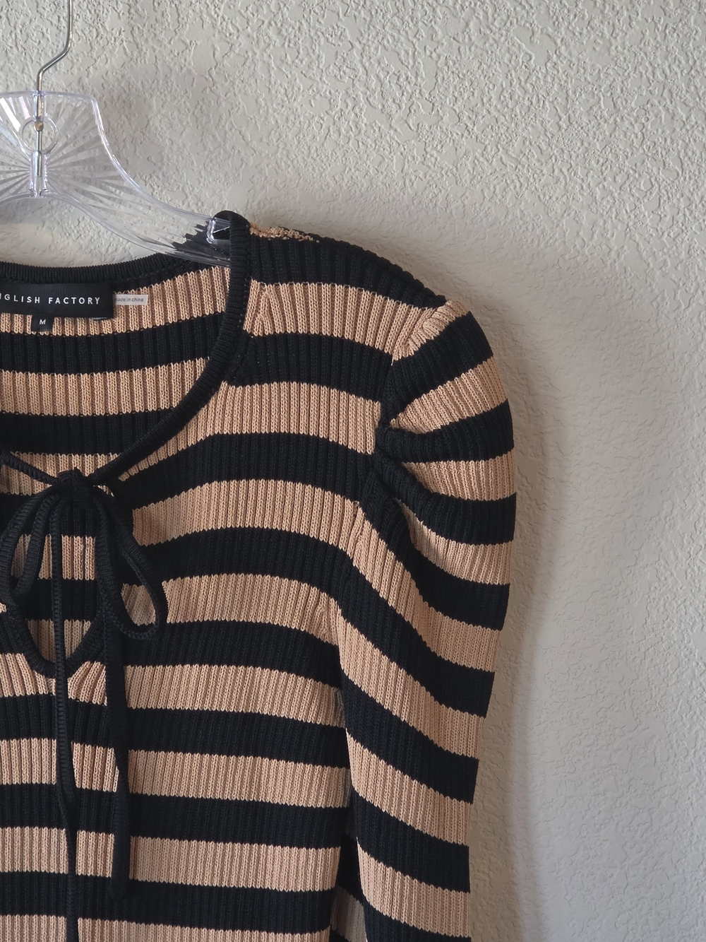 English Factory Black and Tan Striped Tie-Front Ribbed Top